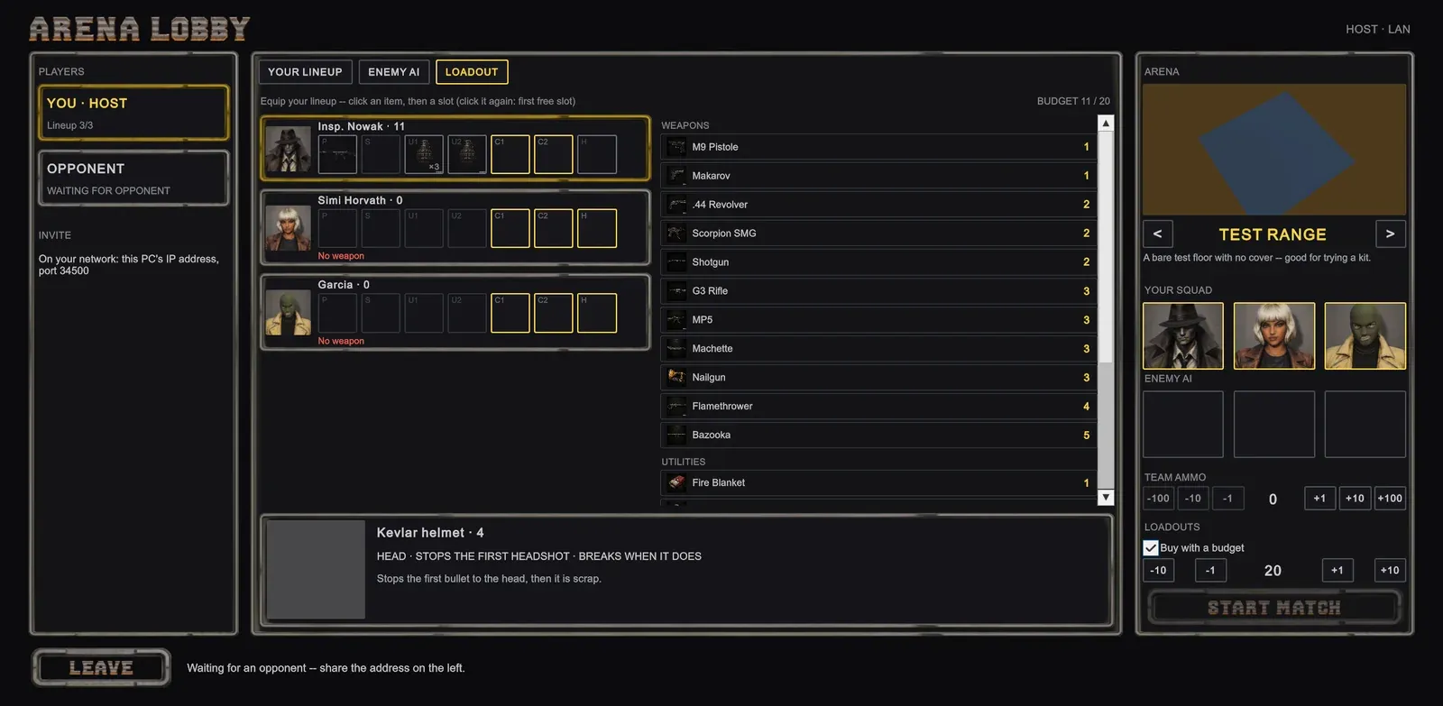 The Arena loadout tab