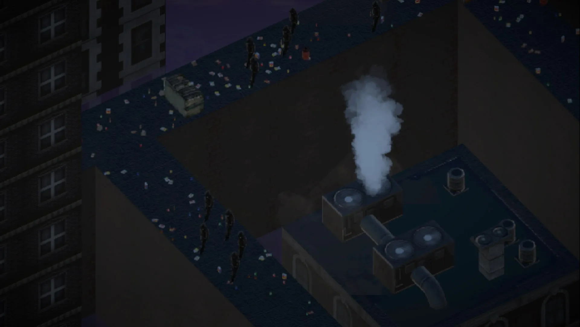 Gangs patrol the rooftop walkways high above the city.